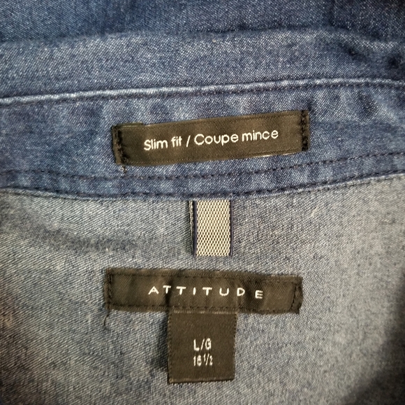 Attitude L Slim-Fit Dark Wash Denim Jean Shirt - Picture 7 of 9